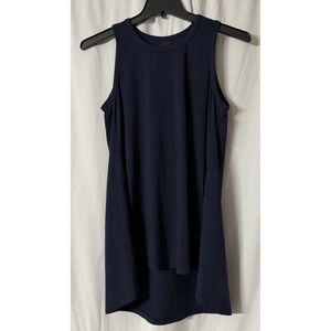 NWT Amma Kadem Sasson Womens Sleeveless Asymmetric Navy Blue Tunic Shirt S/M